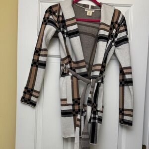 Christian Siriano Plaid Belted Jacket - Black, Brown, Cream